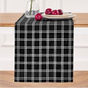 Home Linen Table Runner 14x90 Marseille Plaid Black NEW